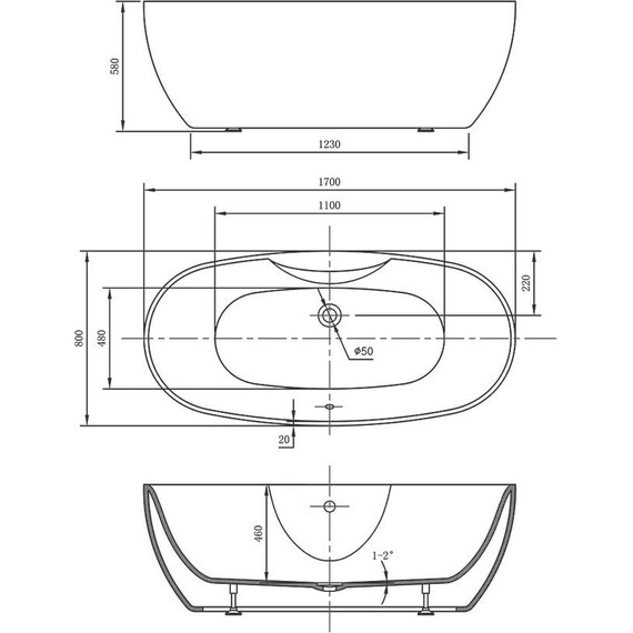 Ванна отдельностоящая Vincea 170x80 см VBT-405B-1700 - фото 4