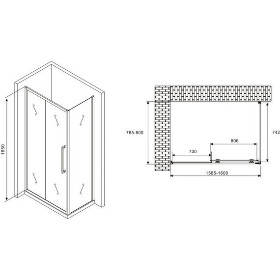 Душевое ограждение Abber Schwarzer Diamant 160x80 см AG30160MH-S80M, хром/матовое - фото 5