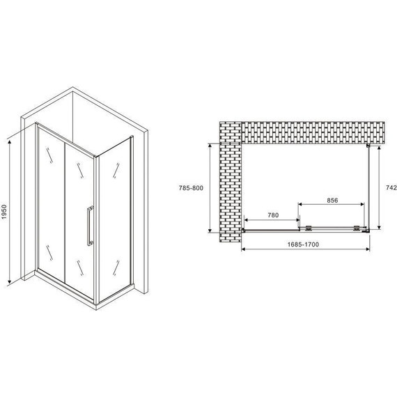Душевое ограждение Abber Schwarzer Diamant 170x80 см AG30170MH-S80M, хром/матовое - фото 5