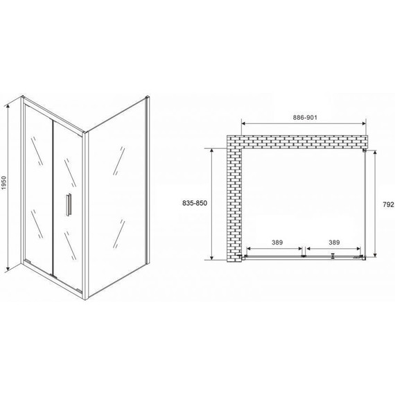 Душевое ограждение Abber Sonnenstrand 90x85 см AG07090B-S85B, чёрный/прозрачное - фото 5