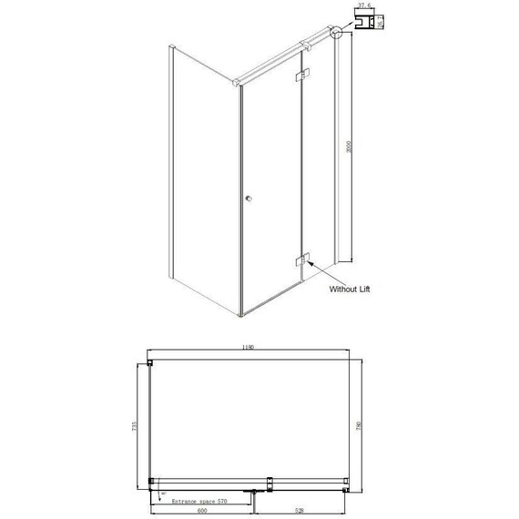 Душевое ограждение Ambassador Diamond 120x80 см 12011104R R, хром/прозрачное - фото 9