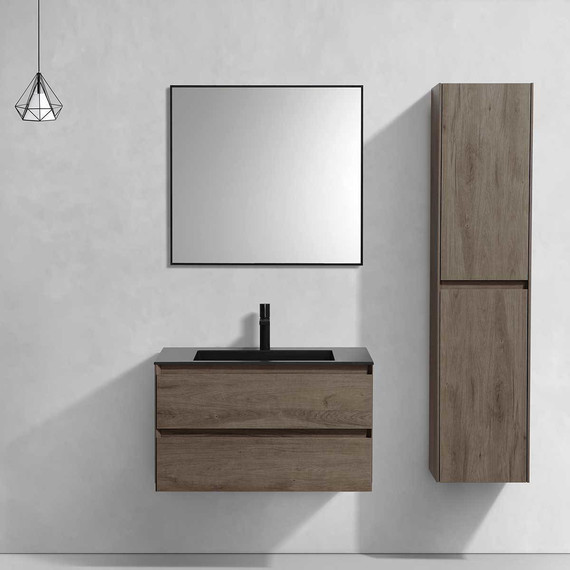 Тумба подвесная с раковиной Vincea Luka 80 см VMC-2L800RO (раковина черная VCB-13800B), тёмный дуб - фото 2