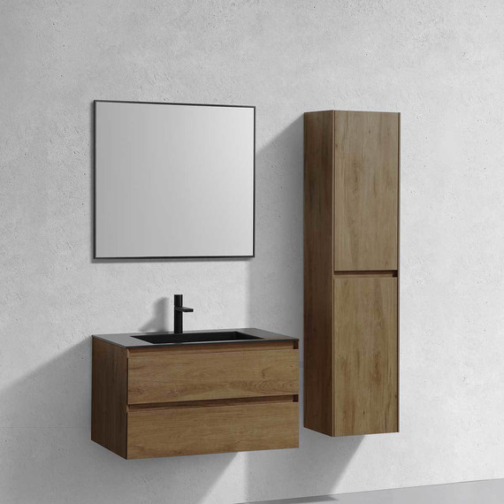 Тумба подвесная с раковиной Vincea Luka 80 см VMC-2L800TO (раковина черная VCB-13800B), дуб табак - фото 3