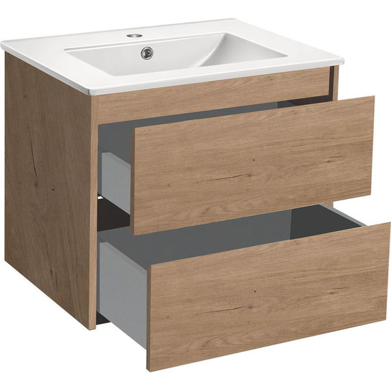 Тумба подвесная с раковиной Vincea Gio 60 см VMC-2G600NO, натуральный дуб - фото 4