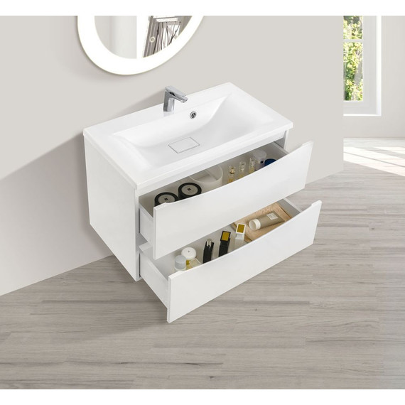 Тумба подвесная с раковиной Vincea Mia 75 см VMC-2MA750GW (раковина белая VCB-3M750W), белый глянец - фото 4