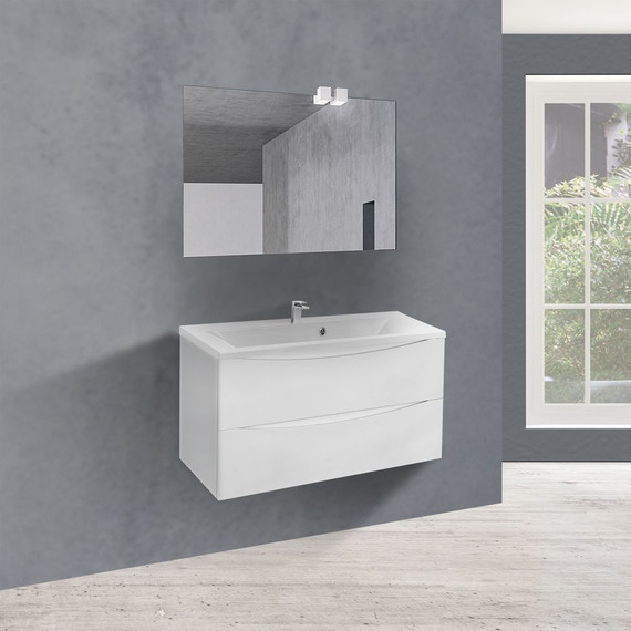 Тумба подвесная с раковиной Vincea Mia 90 см VMC-2MA900GW (раковина белая VCB-3M900W), белый глянец - фото 4