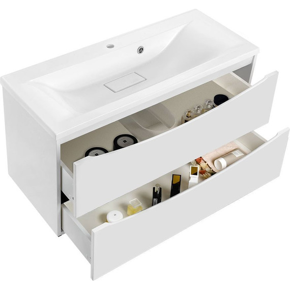 Тумба подвесная с раковиной Vincea Mia 90 см VMC-2MA900GW (раковина белая VCB-3M900W), белый глянец - фото 7