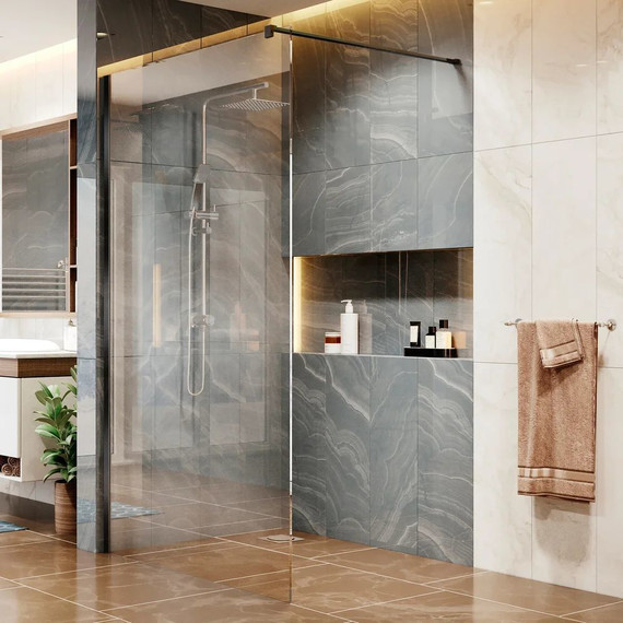 Душевая перегородка Ambassador Walk-in 110 см 15031111 с кронштейном (стекло 8 мм) чёрный/прозрачное - фото 2