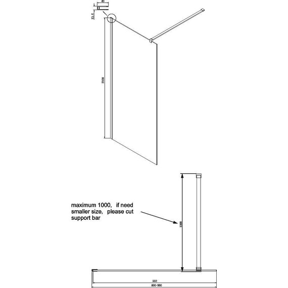 Душевая перегородка Ambassador Walk-in 90 см 15031109 с кронштейном (стекло 8 мм) чёрный/прозрачное - фото 7