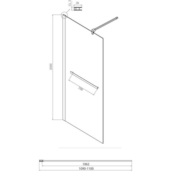 Душевая перегородка Ambassador Walk-in 110 см 15031234 с кронштейном (стекло 8 мм) чёрный/прозрачное - фото 6