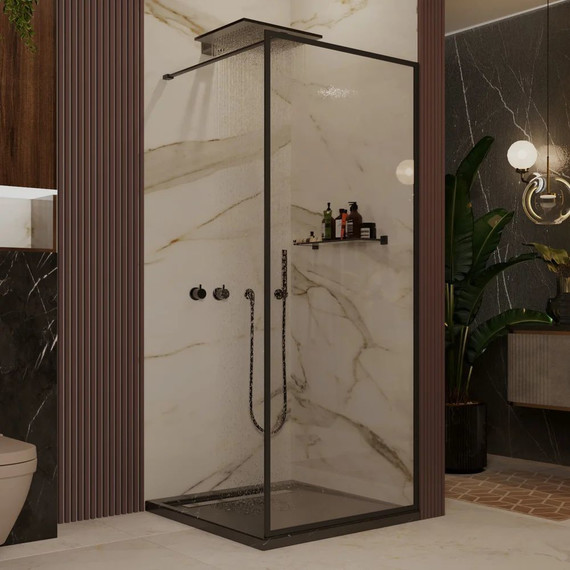 Душевая перегородка Ambassador Walk-in 70 см 15031221 с кронштейном (стекло 8 мм) чёрный/прозрачное - фото 2