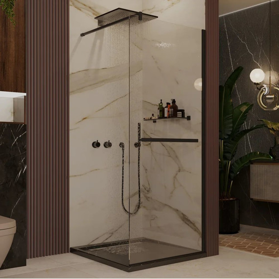 Душевая перегородка Ambassador Walk-in 110 см 15031234 с кронштейном (стекло 8 мм) чёрный/прозрачное - фото 2