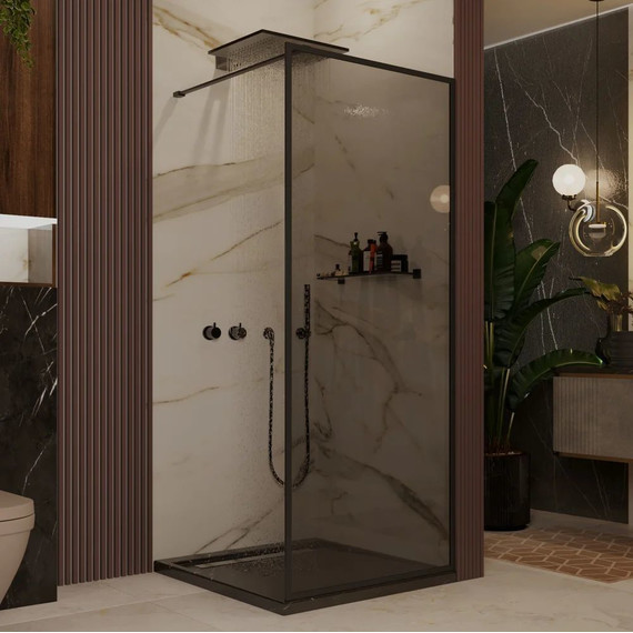 Душевая перегородка Ambassador Walk-in 120 см 15032216 с кронштейном (стекло 8 мм) чёрный/тонированное - фото 2