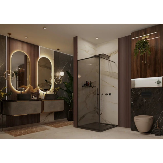 Душевая перегородка Ambassador Walk-in 80 см 15032220 с кронштейном (стекло 8 мм) чёрный/тонированное - фото 3