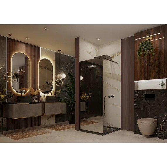 Душевая перегородка Ambassador Walk-in 80 см 15033224 с кронштейном (стекло 8 мм) чёрный/зеркальное - фото 3