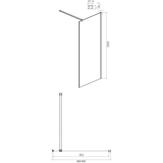 Душевая перегородка Ambassador Elysium 90 см 90CX с кронштейном (стекло 8 мм) хром/прозрачное - фото 2