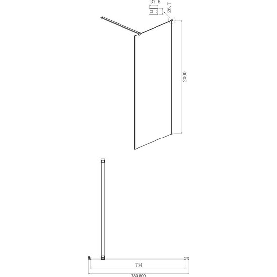 Душевая перегородка Ambassador Elysium 80 см 80CX с кронштейном (стекло 8 мм) хром/прозрачное - фото 2