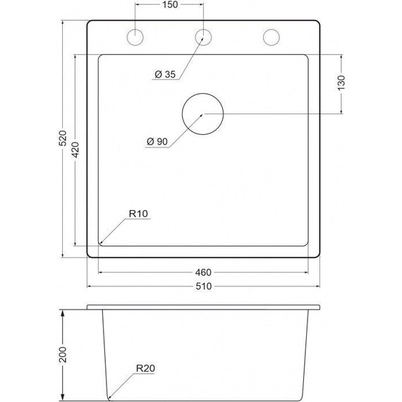 Кухонная мойка Emar EMQ-1510.Q, алмаз, Цвет производителя: алмаз - фото 2