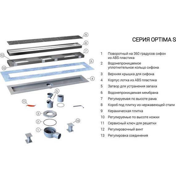 Трап Vincea Say Optima-S 60 см SAY.603.60.S.U (под плитку), Цвет производителя: хром, Размер трапа: 600 - фото 3