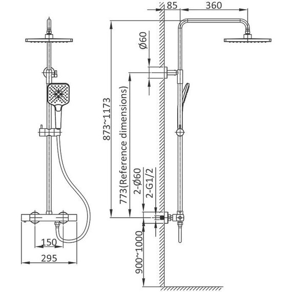 Душевая стойка с термостатом Vincea Next VSFS-1N0TMB, черный матовый - фото 11