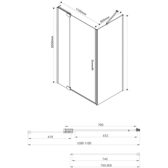 Душевое ограждение Vincea Extra 100-110x80 см VSR-1E101180CL (стекло 8 мм), хром/прозрачное - фото 4