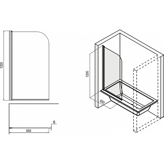 Шторка для ванны Loranto CS-F01 65х120 см, хром/прозрачное - фото 3