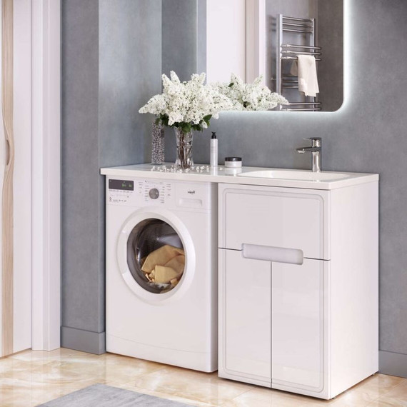 Тумба напольная с раковиной-столешницей Taliente Olejo 120 см R TA-MBO-60NR-blanco, белый глянец - фото 