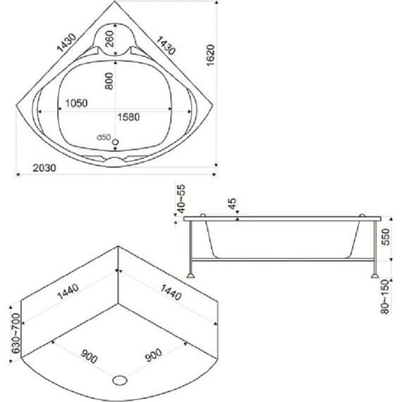 Ванна акриловая 143*143 Bas Хатива - фото 6