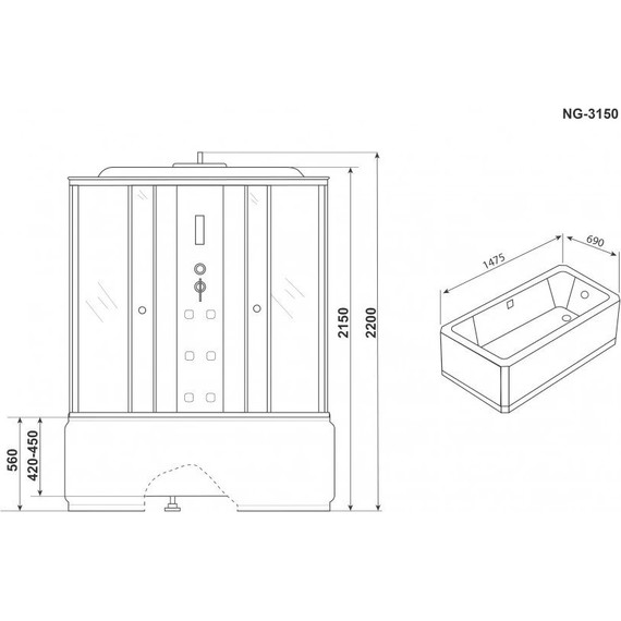 Гидробокс Niagara Ultra NG-3170-01 170x75 см, хром/прозрачное/матовое (безсиликоновая сборка) - фото 10