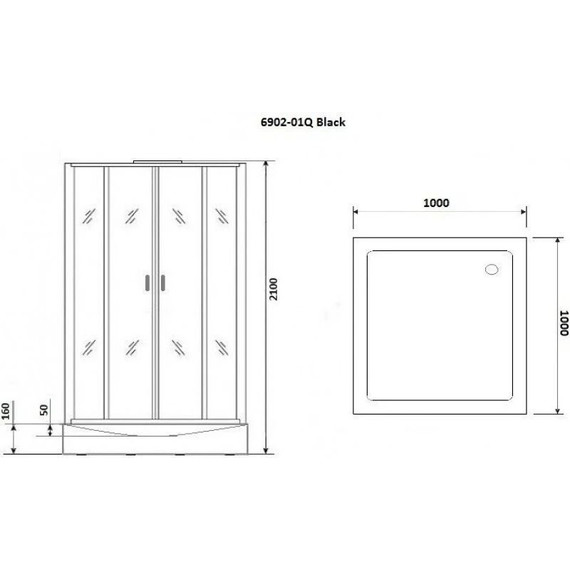 Душевая кабина Niagara Premium NG-6902-01Q BLACK 100x100 см, черный/тонированное (безсиликоновая сборка) - фото 11