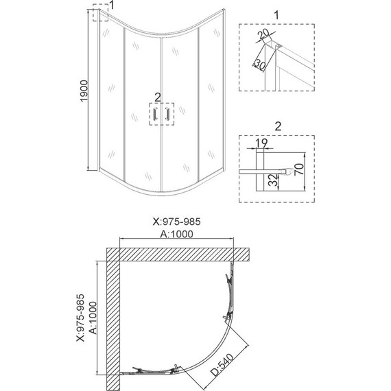 Душевое ограждение Niagara Nova 100x100 см NG-6407-08, золото/прозрачное - фото 4