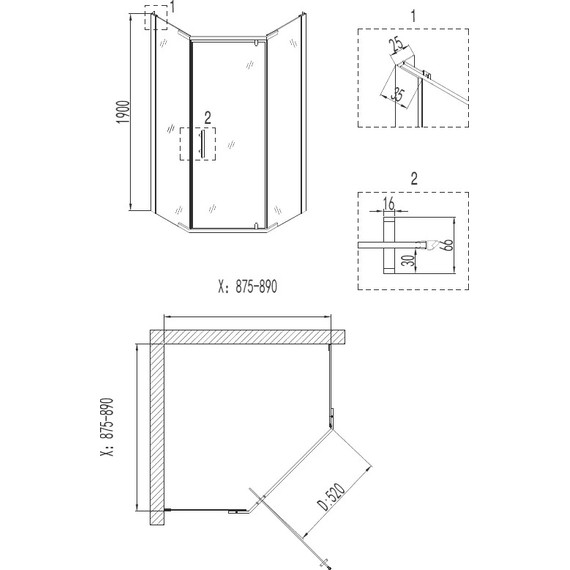 Душевое ограждение Niagara Nova 90x90 см NG-6805-08 BLACK, черный/прозрачное - фото 3