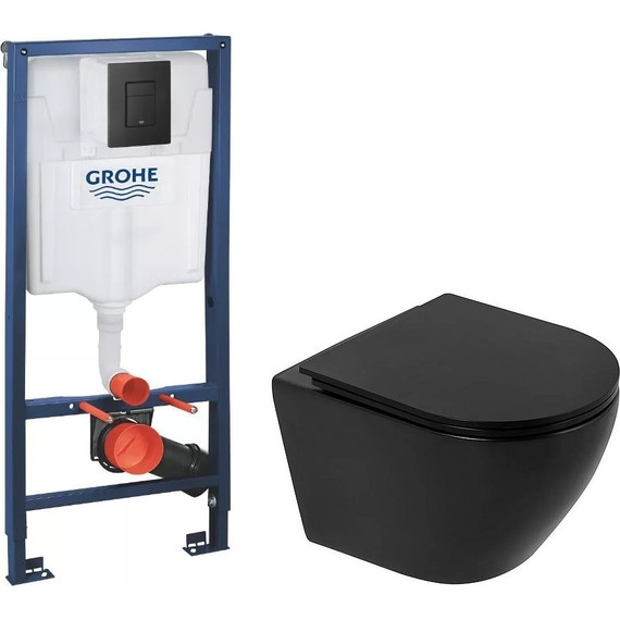 Инсталляция Grohe Solido 38811KF0 с подвесным безободковым унитазом BelBagno Colorato BB062CHR-MB, черный матовый - фото 