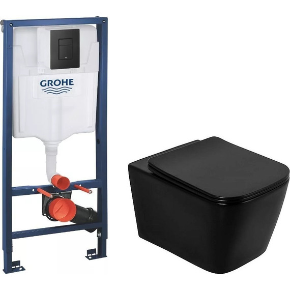Инсталляция Grohe Solido 38811KF0 с подвесным безободковым унитазом BelBagno Ardente-C BB3202CHR-MB, черный матовый - фото 