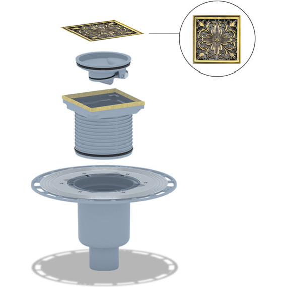 Трап Bronze de Luxe 10x10 см 21975-5902, дизайн-решетка цветок - фото 2
