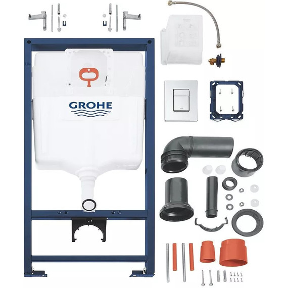 Инсталляция с подвесным унитазом комплект: Grohe Rapid SL 38772001 с подвесным безободковым унитазом Taliente Amato AM25010 сиденье микролифт, крепление, кнопка смыва хром - фото 5