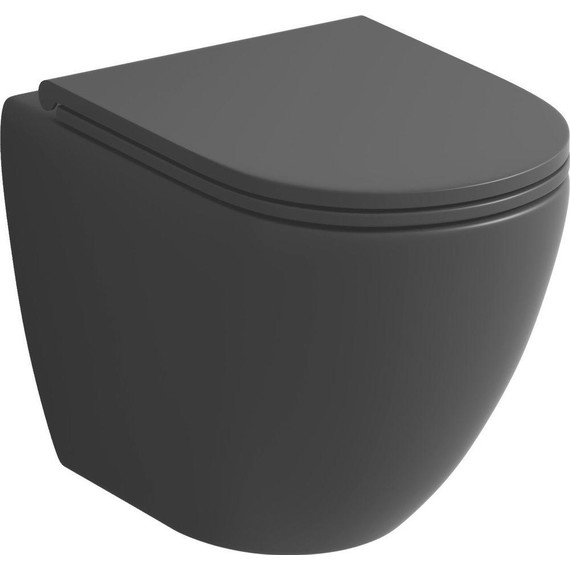 Унитаз подвесной безободковый Grossman GR-4455BMSQ с тонкой крышкой микролифт (система смыва Торнадо) чёрный матовый - фото 2