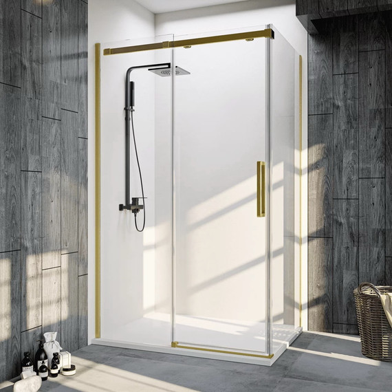 Душевое ограждение Veconi Rovigo 150x100 см RV070G-150100-01-C4, золото/прозрачное - фото 