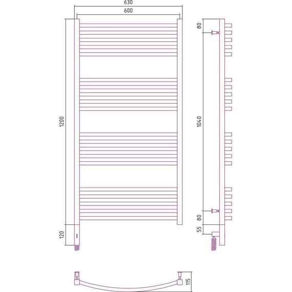 Полотенцесушитель электрический Сунержа Аркус 3.0 П20 1200x600 мм 051-5704-1260 L, состаренная латунь - фото 5