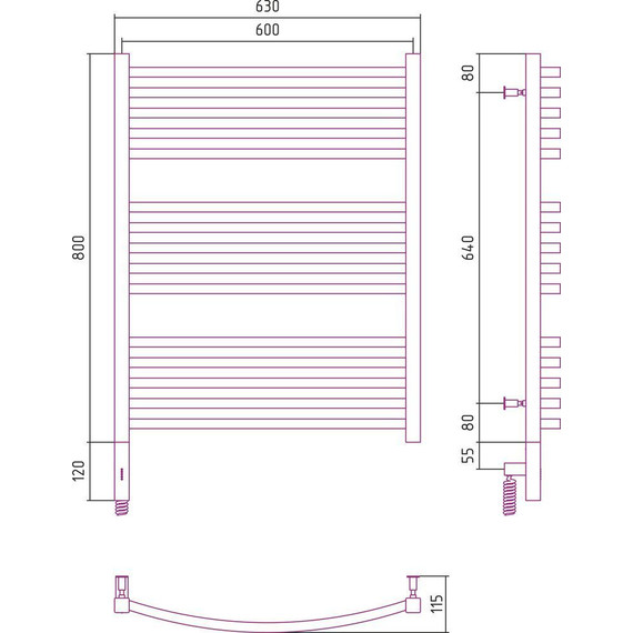 Полотенцесушитель электрический Сунержа Аркус 3.0 П15 800x600 мм 071-5704-8060 L, сатин - фото 5