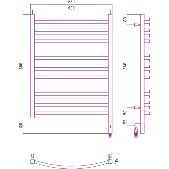 Полотенцесушитель электрический Сунержа Аркус 3.0 П15 800x600 мм 071-5705-8060 R, сатин - фото 5