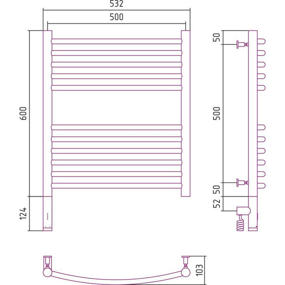 Полотенцесушитель электрический Сунержа Богема 3.0 П11 600x500 мм (выгнутая перемычка) 03-5802-6050 L, золото - фото 5