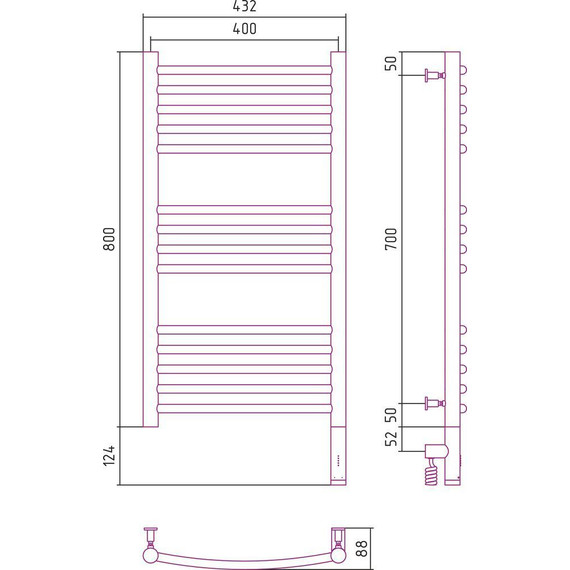 Полотенцесушитель электрический Сунержа Богема 3.0 П14 800x400 мм (выгнутая перемычка) 03-5803-8040 R, золото - фото 5
