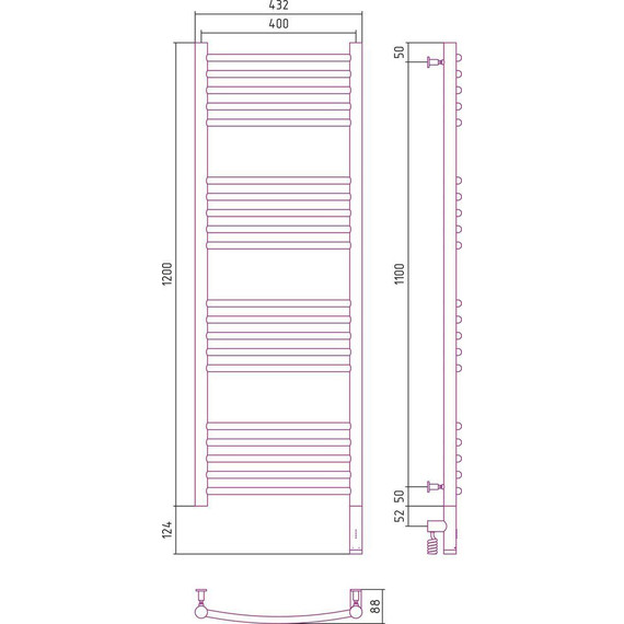 Полотенцесушитель электрический Сунержа Богема 3.0 П20 1200x400 мм (выгнутая перемычка) 15-5803-1240 R, тёмный титан муар - фото 5