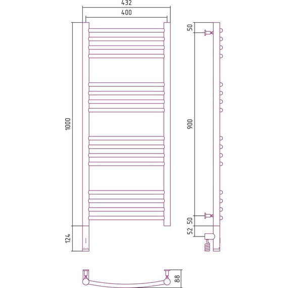 Полотенцесушитель электрический Сунержа Богема 3.0 П16 1000x400 мм (выгнутая перемычка) 31-5802-1040 L, чёрный матовый - фото 5