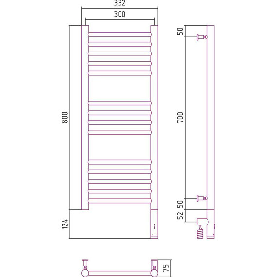 Полотенцесушитель электрический Сунержа Богема 3.0 П14 800x300 мм (прямая перемычка) 071-5805-8030 R, сатин - фото 5