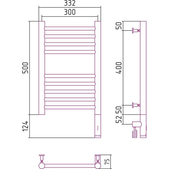 Полотенцесушитель электрический Сунержа Богема 3.0 П9 500x300 мм (прямая перемычка) 00-5805-5030 R - фото 5