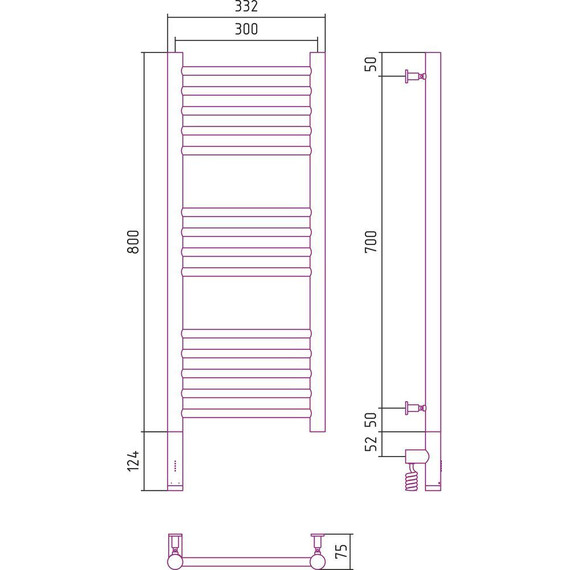 Полотенцесушитель электрический Сунержа Богема 3.0 П20 800x300 мм (прямая перемычка) 12-5804-8030 L, белый - фото 5