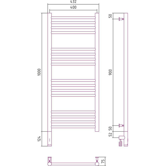 Полотенцесушитель электрический Сунержа Богема 3.0 П16 1000x400 мм (прямая перемычка) 15-5804-1040 L, тёмный титан муар - фото 5