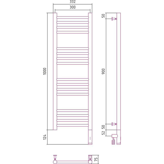 Полотенцесушитель электрический Сунержа Богема 3.0 П16 1000x300 мм (прямая перемычка) 31-5805-1030 R, чёрный матовый - фото 5